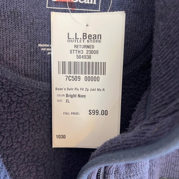 L.L. Bean Fleece Jacket Men’s XL Coat LL Navy Blue Sweater Full Zip New - Picture 10 of 10